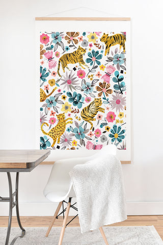 Ninola Design Spring Tigers and Flowers Art Print And Hanger