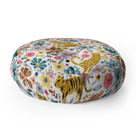 Ninola Design Spring Tigers and Flowers Floor Pillow Round