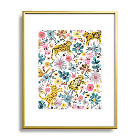 Ninola Design Spring Tigers and Flowers Metal Framed Art Print