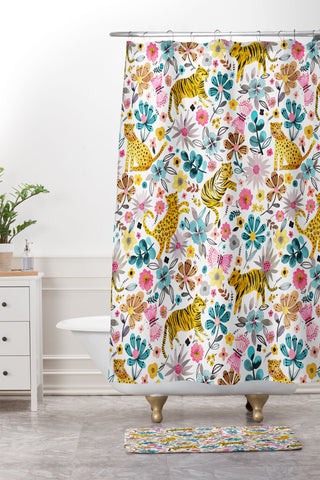 Ninola Design Spring Tigers and Flowers Shower Curtain And Mat