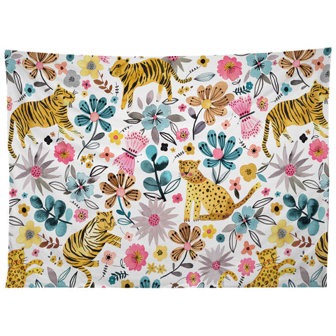 Ninola Design Spring Tigers and Flowers Tapestry
