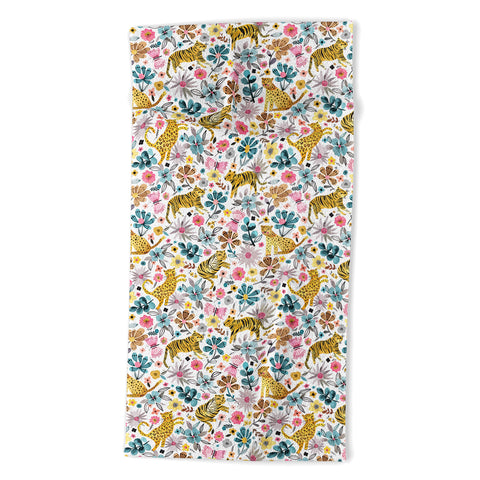 Ninola Design Spring Tigers and Flowers Beach Towel
