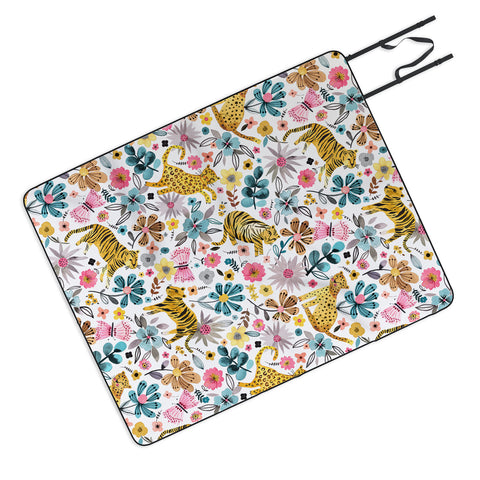 Ninola Design Spring Tigers and Flowers Picnic Blanket
