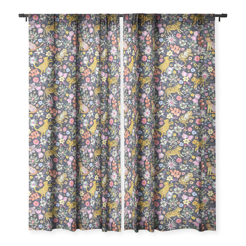 Ninola Design Spring Tigers Jungle Black Sheer Window Curtain