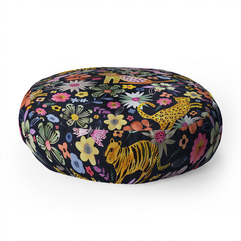 Ninola Design Spring Tigers Jungle Black Floor Pillow Round