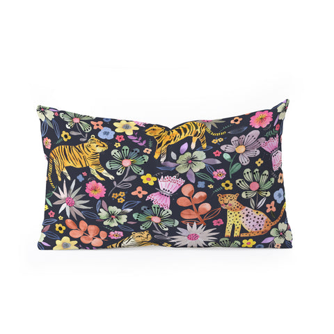 Ninola Design Spring Tigers Jungle Black Oblong Throw Pillow