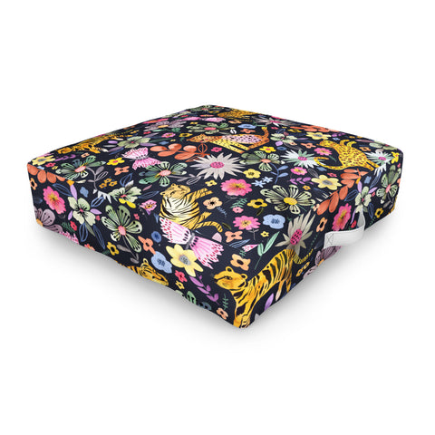 Ninola Design Spring Tigers Jungle Black Outdoor Floor Cushion