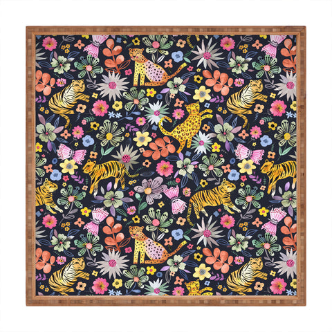 Ninola Design Spring Tigers Jungle Black Square Tray