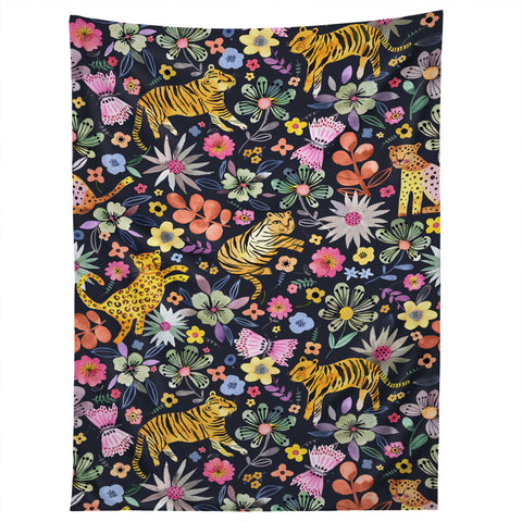 Ninola Design Spring Tigers Jungle Black Tapestry