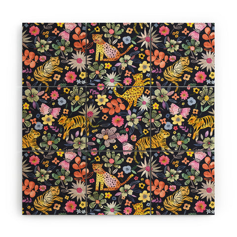 Ninola Design Spring Tigers Jungle Black Wood Wall Mural