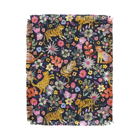 Ninola Design Spring Tigers Jungle Black Throw Blanket