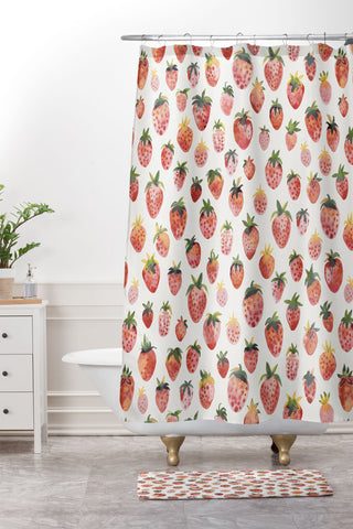 Ninola Design Strawberries Countryside Summer Shower Curtain And Mat