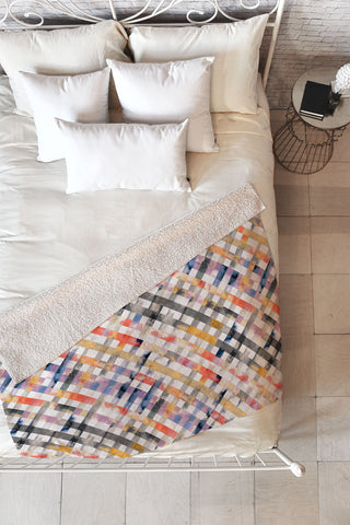 Ninola Design Summer Gingham Squares Watercolor Fleece Throw Blanket