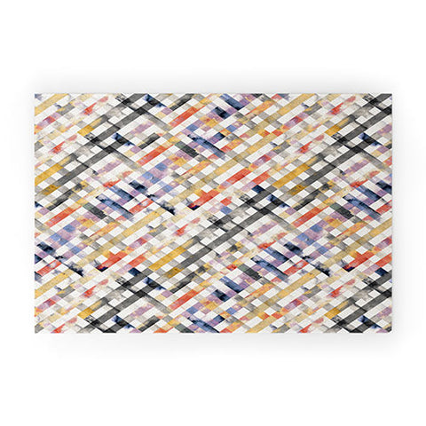 Ninola Design Summer Gingham Squares Watercolor Welcome Mat
