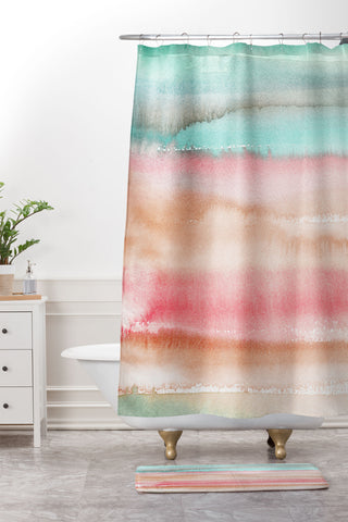 Ninola Design Summer Gradient Watercolor Shower Curtain And Mat