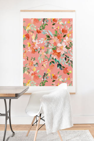 Ninola Design Summer Oleander Floral Coral Art Print And Hanger