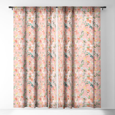 Ninola Design Summer Oleander Floral Coral Sheer Window Curtain