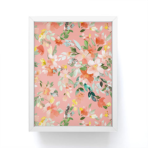 Ninola Design Summer Oleander Floral Coral Framed Mini Art Print