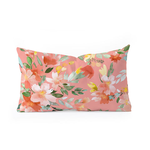 Ninola Design Summer Oleander Floral Coral Oblong Throw Pillow