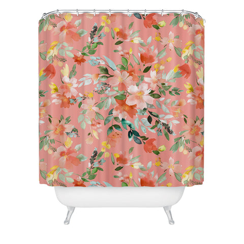 Ninola Design Summer Oleander Floral Coral Shower Curtain