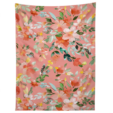 Ninola Design Summer Oleander Floral Coral Tapestry