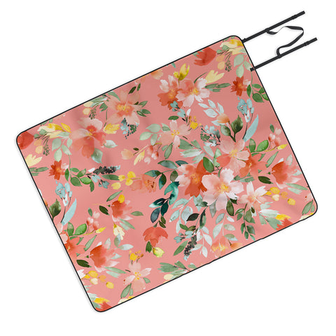 Ninola Design Summer Oleander Floral Coral Picnic Blanket