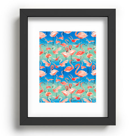 Ninola Design Summer pink flamingo birds Recessed Framing Rectangle