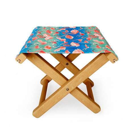 Ninola Design Summer pink flamingo birds Folding Stool