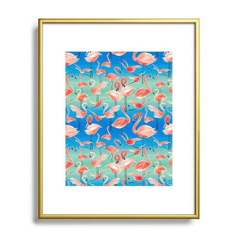 Ninola Design Summer pink flamingo birds Metal Framed Art Print