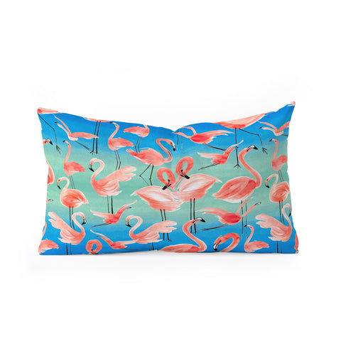Ninola Design Summer pink flamingo birds Oblong Throw Pillow