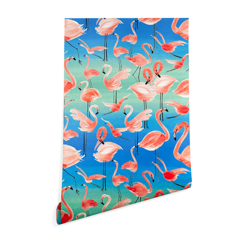 Ninola Design Summer pink flamingo birds Wallpaper