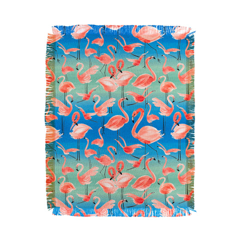 Ninola Design Summer pink flamingo birds Throw Blanket