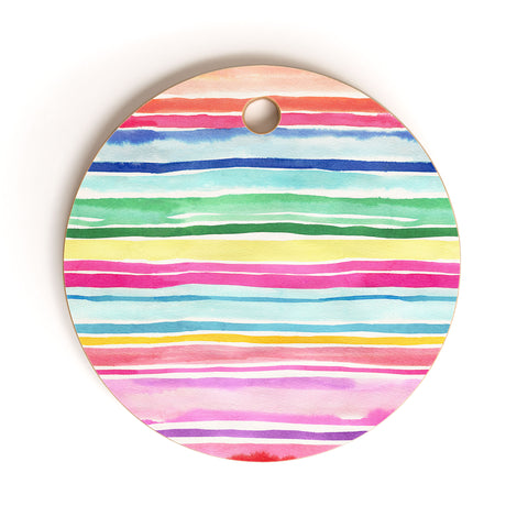 Ninola Design Summer Stripes Watercolor Cutting Board Round