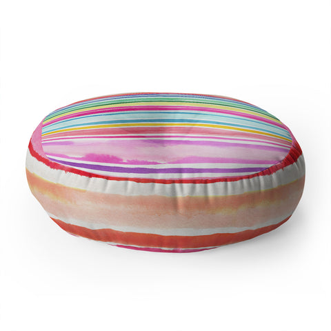 Ninola Design Summer Stripes Watercolor Floor Pillow Round
