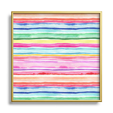 Ninola Design Summer Stripes Watercolor Metal Square Framed Art Print