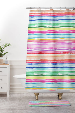 Ninola Design Summer Stripes Watercolor Shower Curtain And Mat