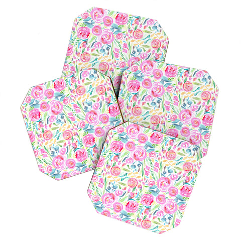 Ninola Design Sweet Pastel Floral Bouquet Coaster Set