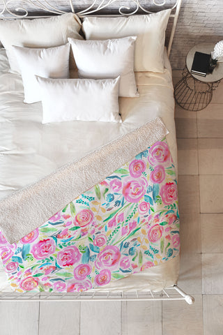 Ninola Design Sweet Pastel Floral Bouquet Fleece Throw Blanket