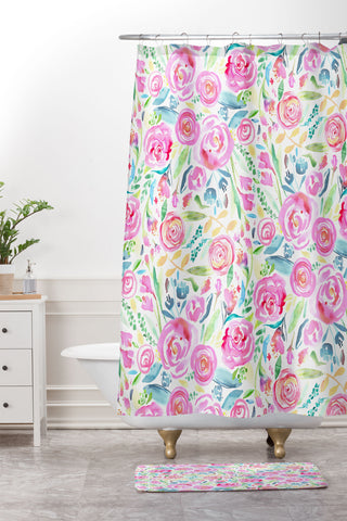 Ninola Design Sweet Pastel Floral Bouquet Shower Curtain And Mat