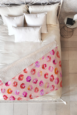 Ninola Design Sweet Pink Lips Fleece Throw Blanket