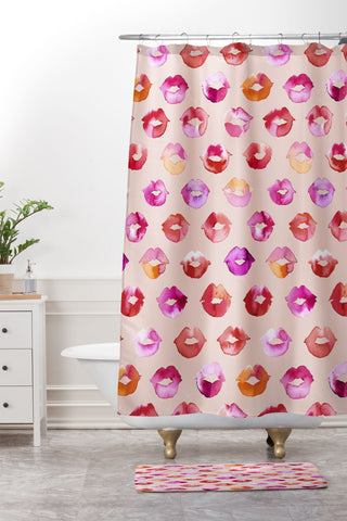 Ninola Design Sweet Pink Lips Shower Curtain And Mat