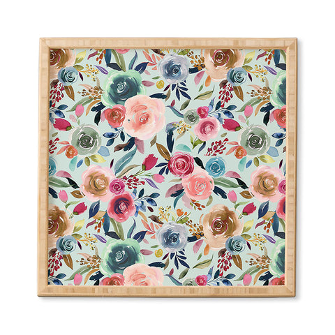 Ninola Design Sweet Romance Flowers Blue Framed Wall Art