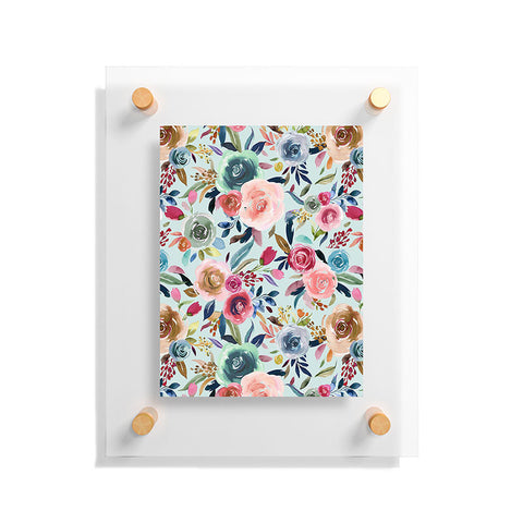 Ninola Design Sweet Romance Flowers Blue Floating Acrylic Print