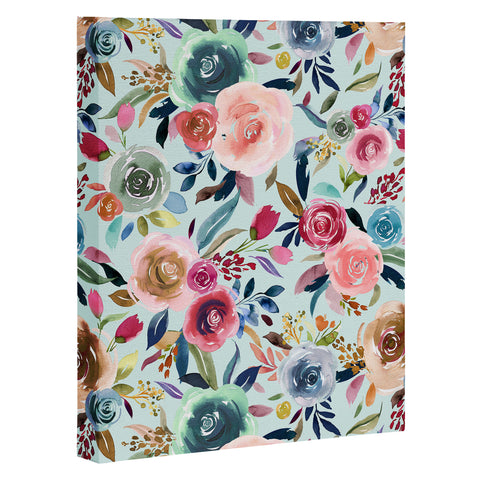 Ninola Design Sweet Romance Flowers Blue Art Canvas