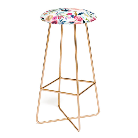 Ninola Design Sweet Romance Flowers Blue Bar Stool