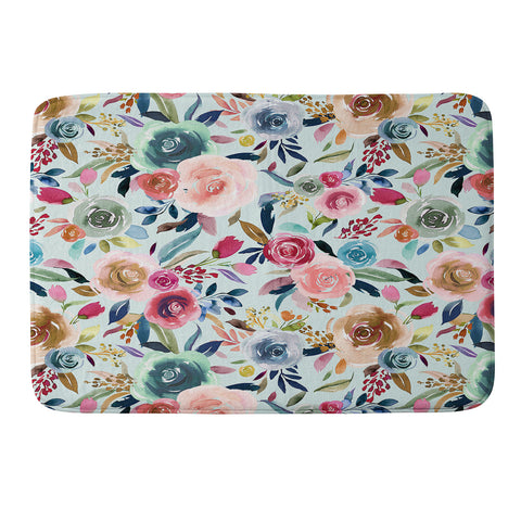 Ninola Design Sweet Romance Flowers Blue Memory Foam Bath Mat