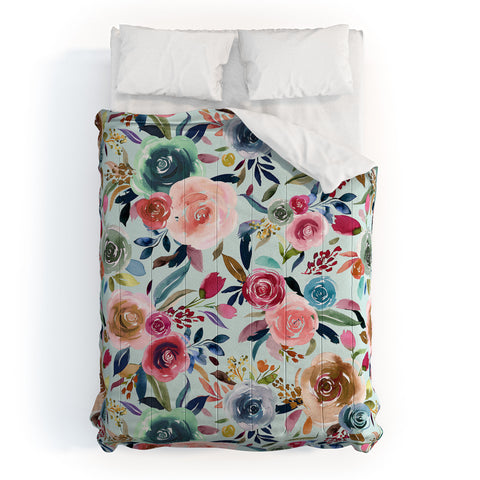 Ninola Design Sweet Romance Flowers Blue Comforter