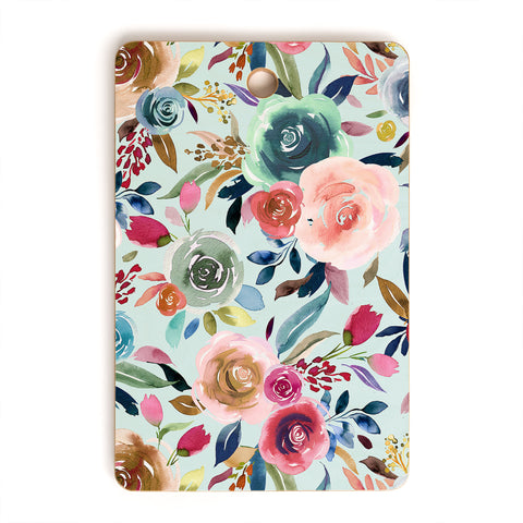 Ninola Design Sweet Romance Flowers Blue Cutting Board Rectangle