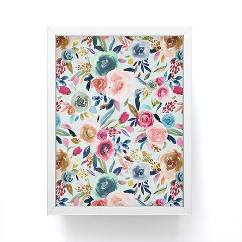 Ninola Design Sweet Romance Flowers Blue Framed Mini Art Print