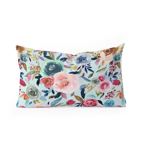 Ninola Design Sweet Romance Flowers Blue Oblong Throw Pillow